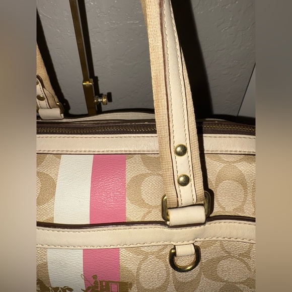 COACH HERITAGE STRIPE SIGNATURE C’s PVC BOSTON SATCHEL BAG WITH NO HANGTAG - Picture 5 of 17
